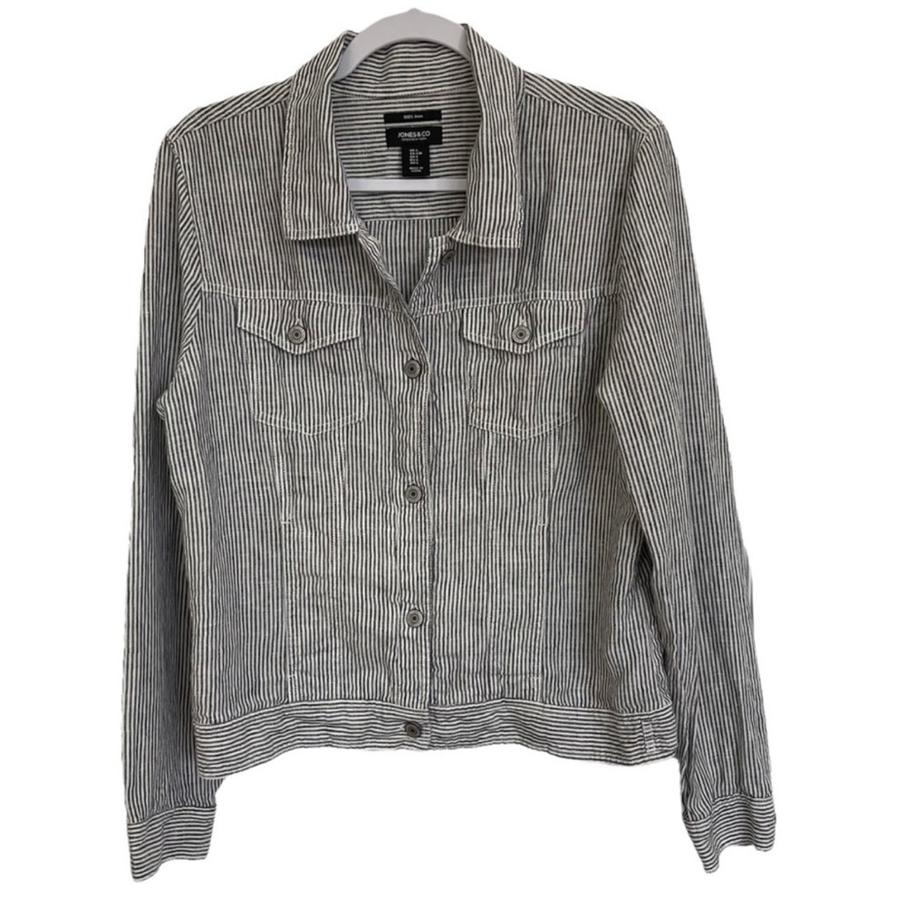 Jones & Co Jones New York Linen Pinstriped Button Up Collared Top Shacket Large